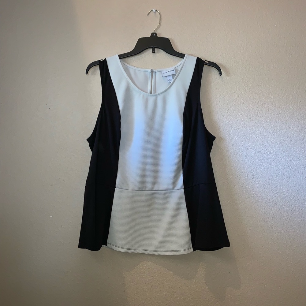 Pure Energy Black & White Peplum Top • Size 3X